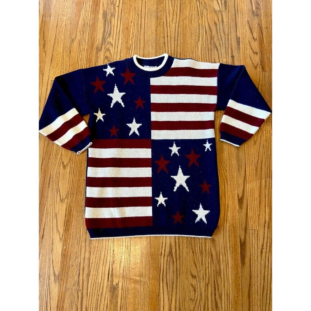 Vintage Private Eyes Sweater XL America Stars Stripes Flag 80s 90s Grandma